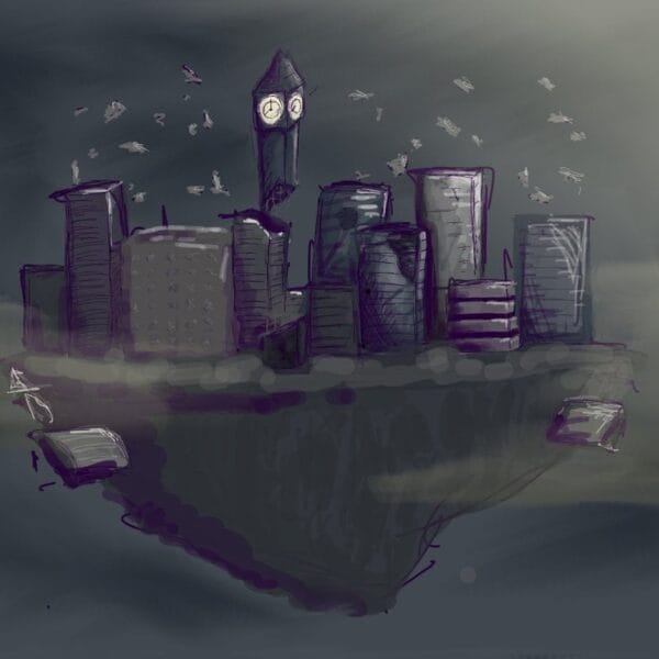 ciudad flotante dibujada